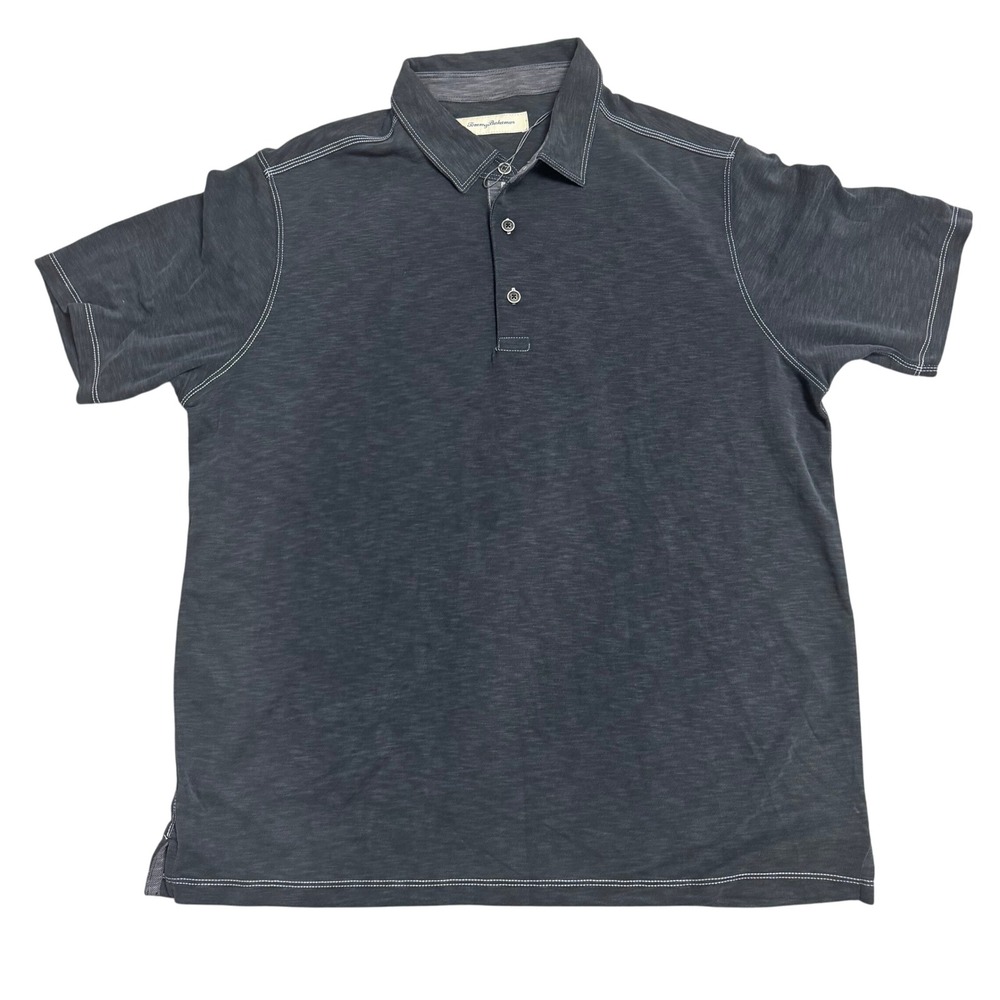 Tommy Bahama Polo Shirt Gray Heather Contrast Stitching Casual Mens XL